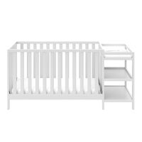 Storkcraft Pacific 4-in-1 Convertible Crib and Changer - 2 Open Shelves, Water-Resistant Vinyl Changing Pad with Safety Strap - Adjustable Mattress Height - White - Glossy