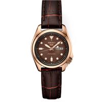 Seiko 5 Womens Sports Collection Watch - Brown Leather/Rose Gold