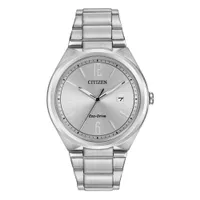 Citizen - Mens Corporate Exclusive Eco-Drive Silver Stainless Steel Watch Silver Dial