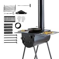 VEVOR Wood Stove, 118 inch, Alloy Steel Camping Tent Stove, Portable Wood Burning Stove with Chimney Pipes & Gloves, 3000inFirebox Hot Tent Stove for Outdoor Cooking and Heating with 8 Pipes