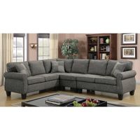 Nele Transitional Linen Fabric L-Shaped Sectional Sofas by Furniture of America - Dark Grey