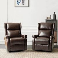 Chanhu Faux Leather Manual Swivel Recliner with Metal Base Set of 2 - BROWN