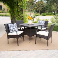 Patterson Outdoor 5-piece Wicker Dining Set with Cushions by Christopher Knight Home - Beige+Brown
