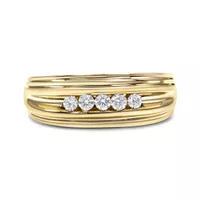 10K Yellow Gold 1/4 Cttw Round-Cut Diamond 5-Stone Men's Band Ring (H-I Color, I1-I2 Clarity) - Size 9.75