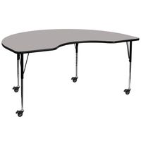 Mobile 48''W x 96''L Kidney HP Laminate Activity Table - Adjustable Legs - Gray
