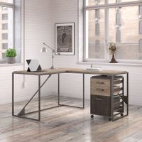 Refinery 50W L Shaped Industrial Desk with 37W Return and Mobile File Cabinet in Rustic Gray - Grey Finish