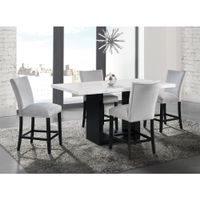 Silver Orchid Martirosyan White Marble 5-piece Counter Height Dining Set - White/Grey