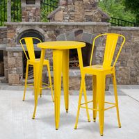24'' Round Metal Indoor-Outdoor Bar Table Set with 2 Cafe Stools - 24"W x 24"D x 41"H - Yellow