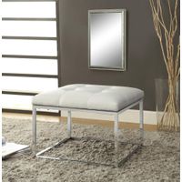 Upholstered Tufted Ottoman White and Chrome