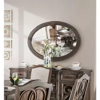 Solid Wood Oval Mirror in Rustic Natural Tone