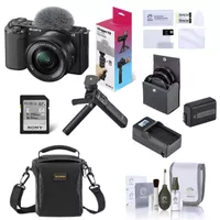 Sony ZV-E10 Mirrorless Camera with 16-50mm Lens, Black Bundle with ACCVC1 Vlogger Accessory Kit, Shoulder Bag, Screen Protector, Battery, Charger, 40.5mm Filter Kit, Cleaning Kit