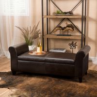 Torino Faux Leather Armed Storage Ottoman Bench by Christopher Knight Home - Brown