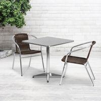 27.5'' Square Aluminum Indoor-Outdoor Table Set with 2 Rattan Chairs - 27.5"W x 27.5"D x 27.5"H - 27.5"W x 27.5"D x 27.5"H - Aluminum