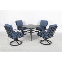 Capri 5pc Steel Dining Set with Fully Cushioned Swivel Rocking Chairs - Grey