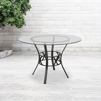 45'' Round Glass Dining Table with Crescent Style Metal Frame - Clear Top/Black Frame