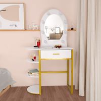 Bedroom Dressing Table Dresser Single Mirror/Single Drawer White - White