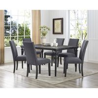 The Curated Nomad Arkin Espresso Wood 7-piece Dining Set with Fabric Nailhead Chairs - Grey - Grey Finish
