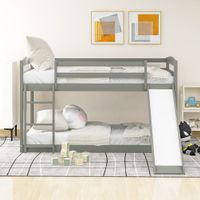 Twin over Twin Bunk Bed with Convertible Slide and Ladder - Gray