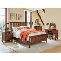INSPIRED by Bassett Modern Mission King Bedroom Set with 2 Nightstands, 1 Chest and 1 Vanity with Bench