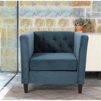 Lisette 33.1'' Velvet Square Arm Chair - Prussian Blue