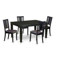 East West Furniture Rubberwood Dining Set - Kitchen Nook Dining Table and 4 Chairs- Black Finish (Seat's Type Options) - WEDU5-BLK-LC