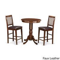 Brown Asian Rubberwood 3-piece Pub Table Set - Faux Leather