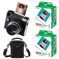 Fujifilm instax SQUARE SQ40 Instant Film Camera, Black With 2 Twin Packs of Film and Camera Bag