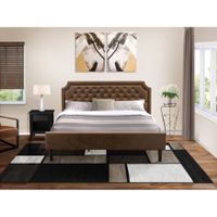 2PC Platform Bed Set - Bed with Dark Brown Faux Leather and Black Legs - a Wire Brushed Black Night Stand (Bed Size Options) - King