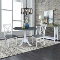 42 in. Drop Leaf Dining Table with 2 X-back Chairs - 3 Piece Set - 42 in. W x 42 in. D x 29.5 in. H - White/Heather Gray
