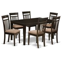 Cappuccino Finish Rubberwood 7-piece Dining Room Set with Dining Table, and 6 Chairs - Microfiber