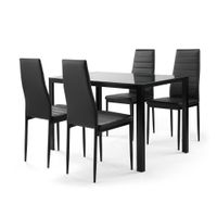 5 Pieces Tempered Glass Dining Table Set for 4 - 47.25"W*27.56"D*29.5"H - Black