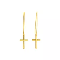 14k Yellow Gold Dangle Cross Earrings