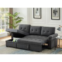 Copper Grove Perreux Linen Reversible Sleeper Sectional Sofa - Dark Grey