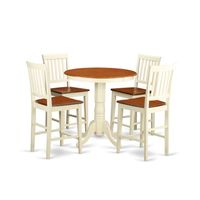 Cream and Off-white Solid Wood Five-piece Pub Table Kitchen Dinette Set - Wood Seat