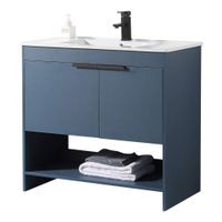 Fine Fixtures Phoenix Bathroom Vanity with White Ceramic Sink Full assembly required - Navy Blue - 36 Inch