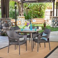 San Blas Outdoor 5 Piece Wood and Wicker Dining Set by Christopher Knight Home - Grey