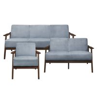 Parlier 3-Piece Vevlet Sofa Set - Blue Grey