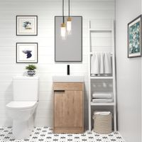 19 inch Freestanding Bathroom Vanity with Single Sink and Soft Close Door - 19"W x 15"D x 34.6"H - Imitative Oak