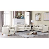 Lory velvet Kitts Classic Chesterfield Living room seat-Sofa Loveseat and Chair - Beige