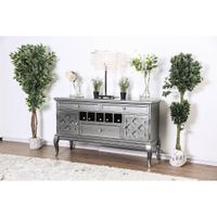 Wood Server with Three Drawers - Grey