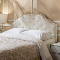 Silas Adjustable Full/ Queen Studded Fabric Headboard by Christopher Knight Home - Full/Queen - Ivory Fabric