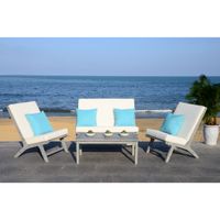 Safavieh Chaston Grey Wash/White/Light Blue 4 Pc Outdoor Living Set With Accent Pillows - PAT7044B