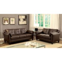 Furniture of America Pierson Leatherette 2-piece Double-stitched Sofa and Loveseat Set - Brown