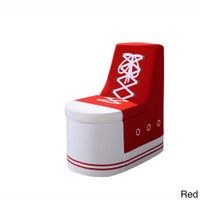Denim Sneaker Shoe Storage Ottoman - Red