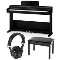 Kawai KDP75 88-Key Digital Piano with Bench, Embossed Black Bundle with Padded Piano Bench (Black), H&A Versa Professional Field and Studio Monitor Headphones