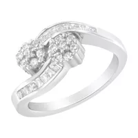 14K White Gold 1/2ct TDW Round And Baguette Diamond Bypass Ring (H-I, I1-I2) Choice of size