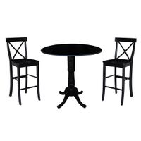 42" Round Pedestal Bar Height Table with 2 Bar Height Stools - Black