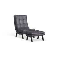 Strick & Bolton Ornette Faux Leather Lounge Chair and Ottoman Set - Grey