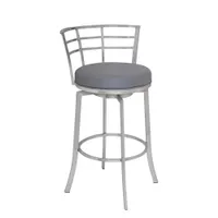 Viper 26" Counter Height Swivel Grey Faux Leather and Brushed Stainless Steel Bar Stool