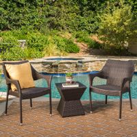 Arlington Outdoor 3-Piece Square Wicker Chat Set by Christopher Knight Home - Multibrown